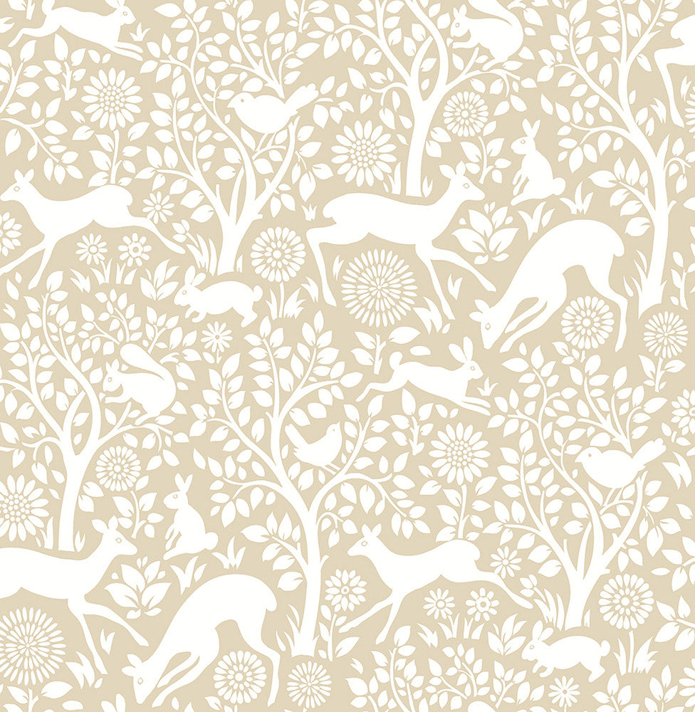 Meadow Taupe Animals Wallpaper by A-Street Prints Mirabelle Covers about 56.4 square feet 20.5-in by 33-ft long roll Unpasted 20.87 - Fabric Carolina -