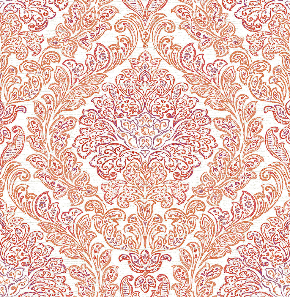 Fontaine Orange Damask Wallpaper by A-Street Prints Mirabelle Covers about 56.4 square feet 20.5-in by 33-ft long roll Unpasted 20.5 - Fabric Carolina -