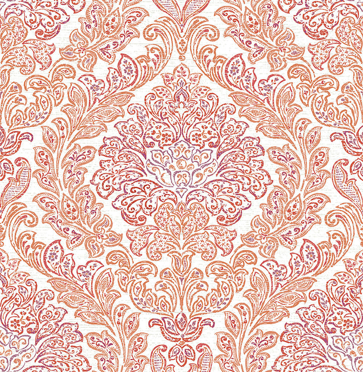 Fontaine Orange Damask Wallpaper by A-Street Prints Mirabelle Covers about 56.4 square feet 20.5-in by 33-ft long roll Unpasted 20.5 - Fabric Carolina -