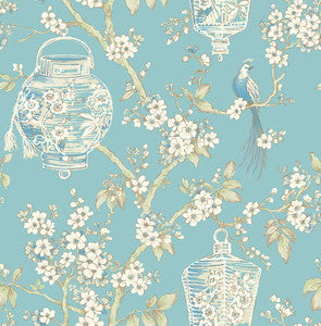 Serenity Turquoise Lanterns Wallpaper by A-Street Prints