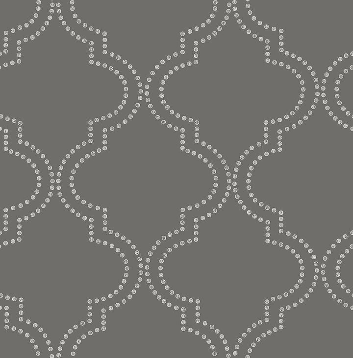 Tetra Charcoal Quatrefoil Wallpaper by Brewster For Your Bath III Covers about 56.4 square feet 20.5-in by 33-ft long roll Unpasted 10.43 - Fabric Carolina -