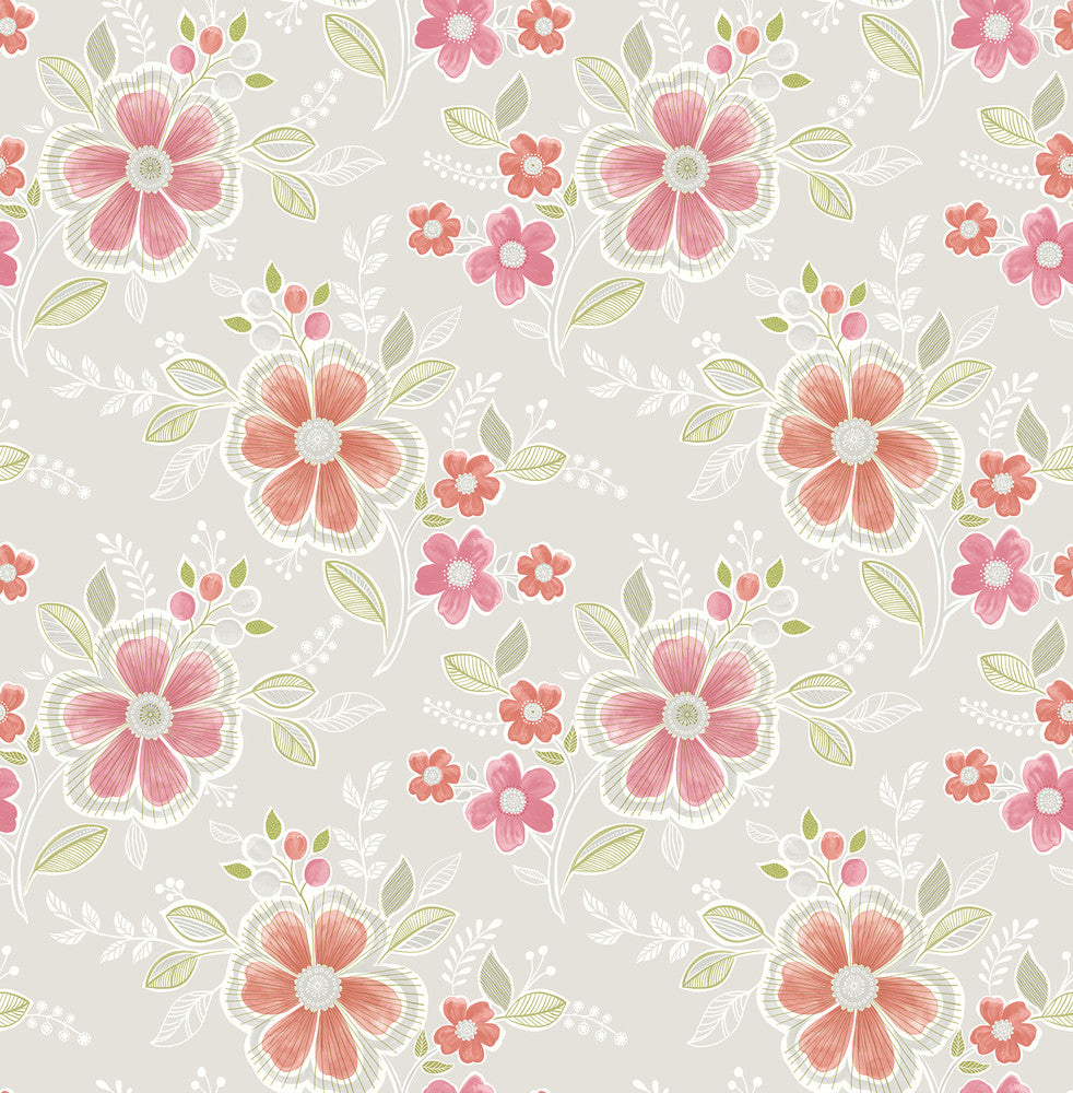 Chloe Peach Peach Floral Wallpaper by Brewster For Your Bath III Covers about 56.4 square feet 20.5-in by 33-ft long roll Unpasted 10.43 - Fabric Carolina -