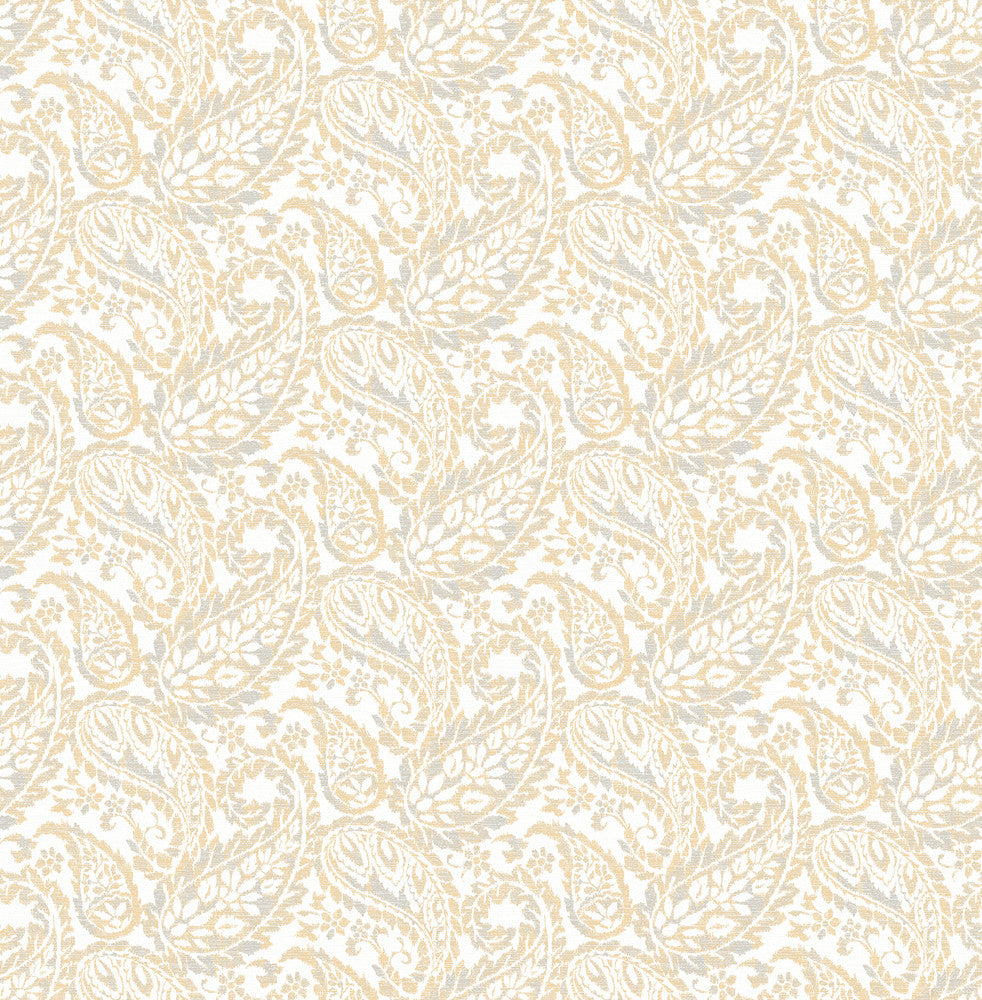 Adrian Honey Paisley Wallpaper by Brewster For Your Bath III Covers about 56.4 square feet 20.5-in by 33-ft long roll Unpasted 5.2 - Fabric Carolina -