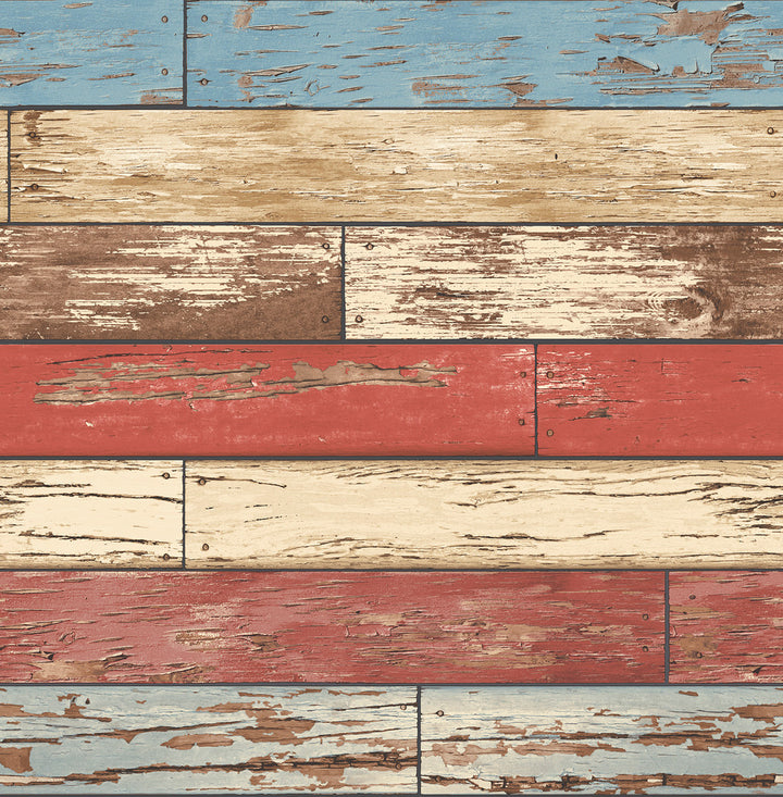 Levi Red Scrap Wood Wallpaper by Brewster For Your Bath III Covers about 56.4 square feet 20.5-in by 33-ft long roll Unpasted 21 - Fabric Carolina -