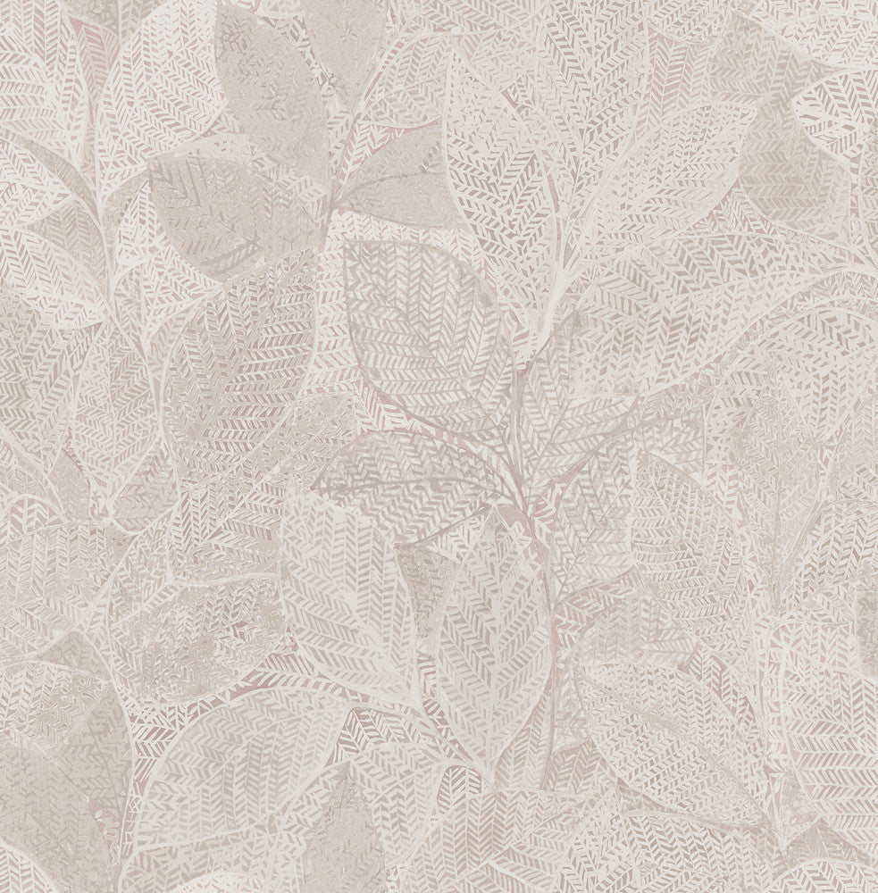 Niabi Pink Leaves Wallpaper by Brewster For Your Bath III Covers about 56.4 square feet 20.5-in by 33-ft long roll Unpasted 3.75 - Fabric Carolina -