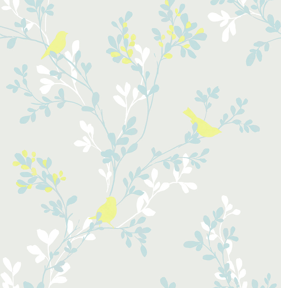Chirp Grey Birds & Trees Wallpaper by Brewster For Your Bath III Covers about 56.4 square feet 20.5-in by 33-ft long roll Unpasted 21 - Fabric Carolina -