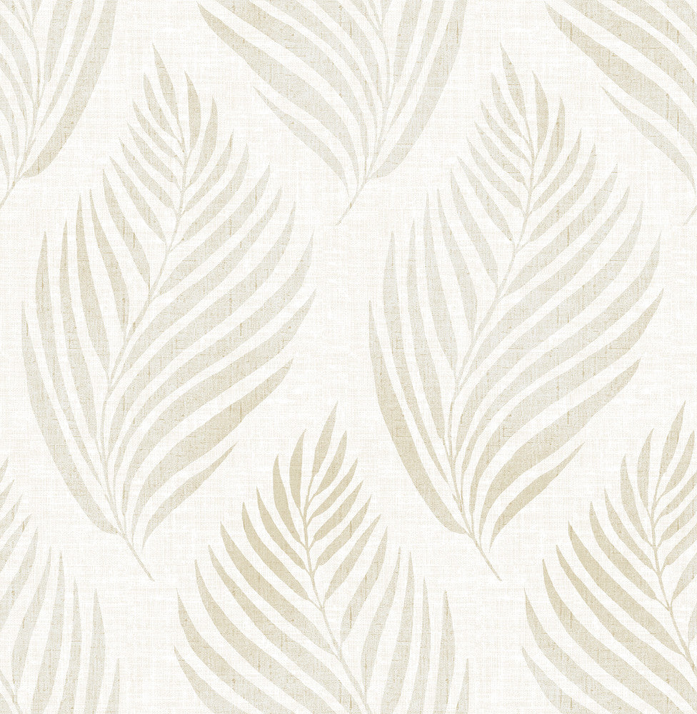 Patrice Beige Linen Leaf Wallpaper by Brewster For Your Bath III Covers about 56.4 square feet 20.5-in by 33-ft long roll Unpasted 21 - Fabric Carolina -