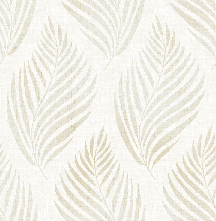 Patrice Beige Linen Leaf Wallpaper by Brewster For Your Bath III Covers about 56.4 square feet 20.5-in by 33-ft long roll Unpasted 21 - Fabric Carolina -
