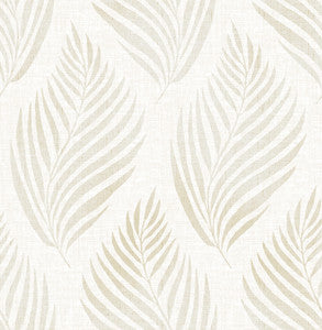 Patrice Beige Linen Leaf Wallpaper by Brewster