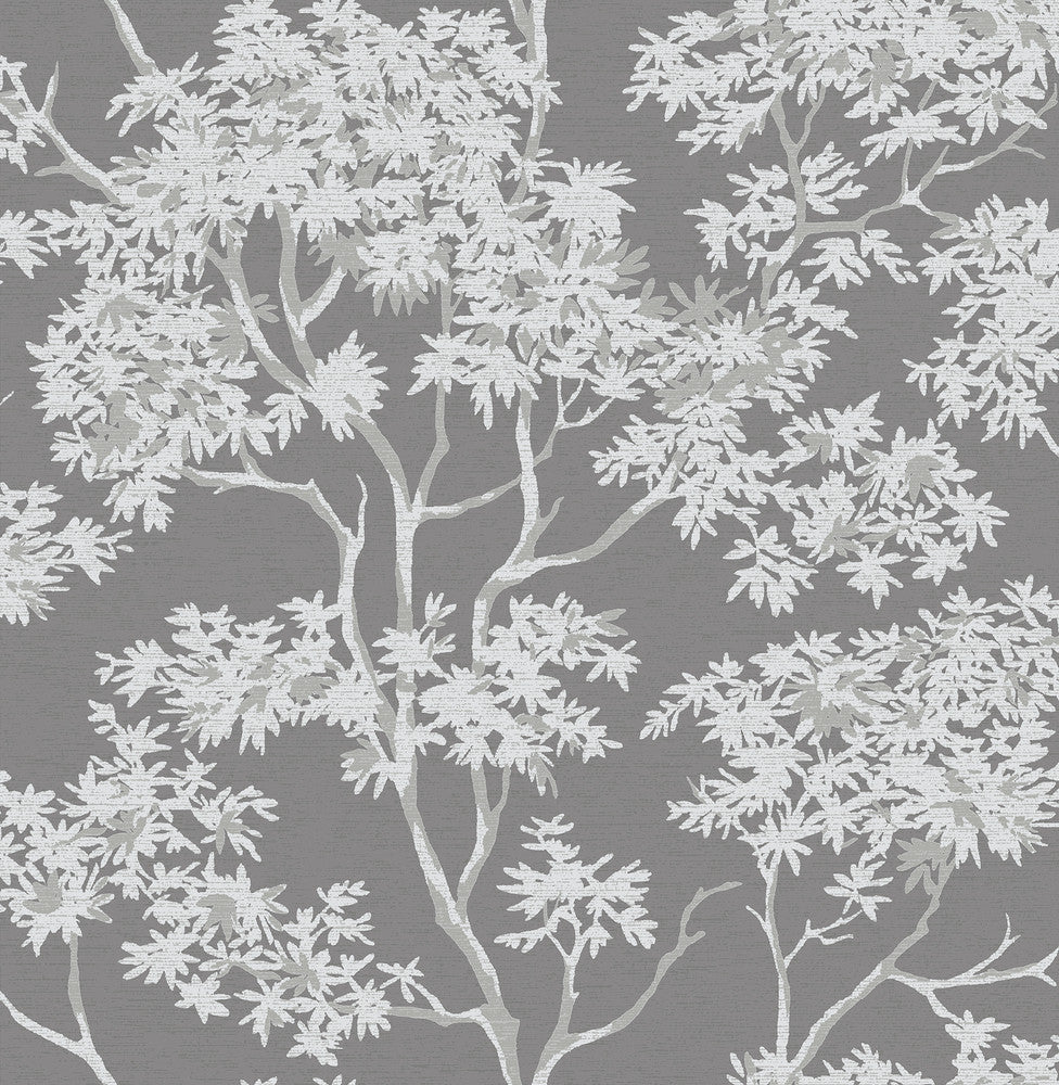 Paix Charcoal Trees Wallpaper by Brewster For Your Bath III Covers about 56.4 square feet 20.5-in by 33-ft long roll Unpasted 10.5 - Fabric Carolina -