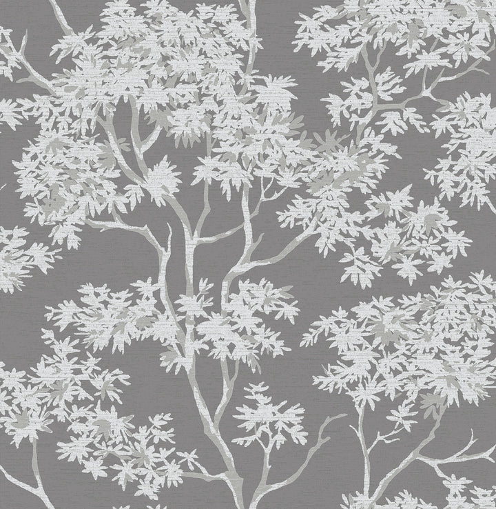 Paix Charcoal Trees Wallpaper by Brewster For Your Bath III Covers about 56.4 square feet 20.5-in by 33-ft long roll Unpasted 10.5 - Fabric Carolina -