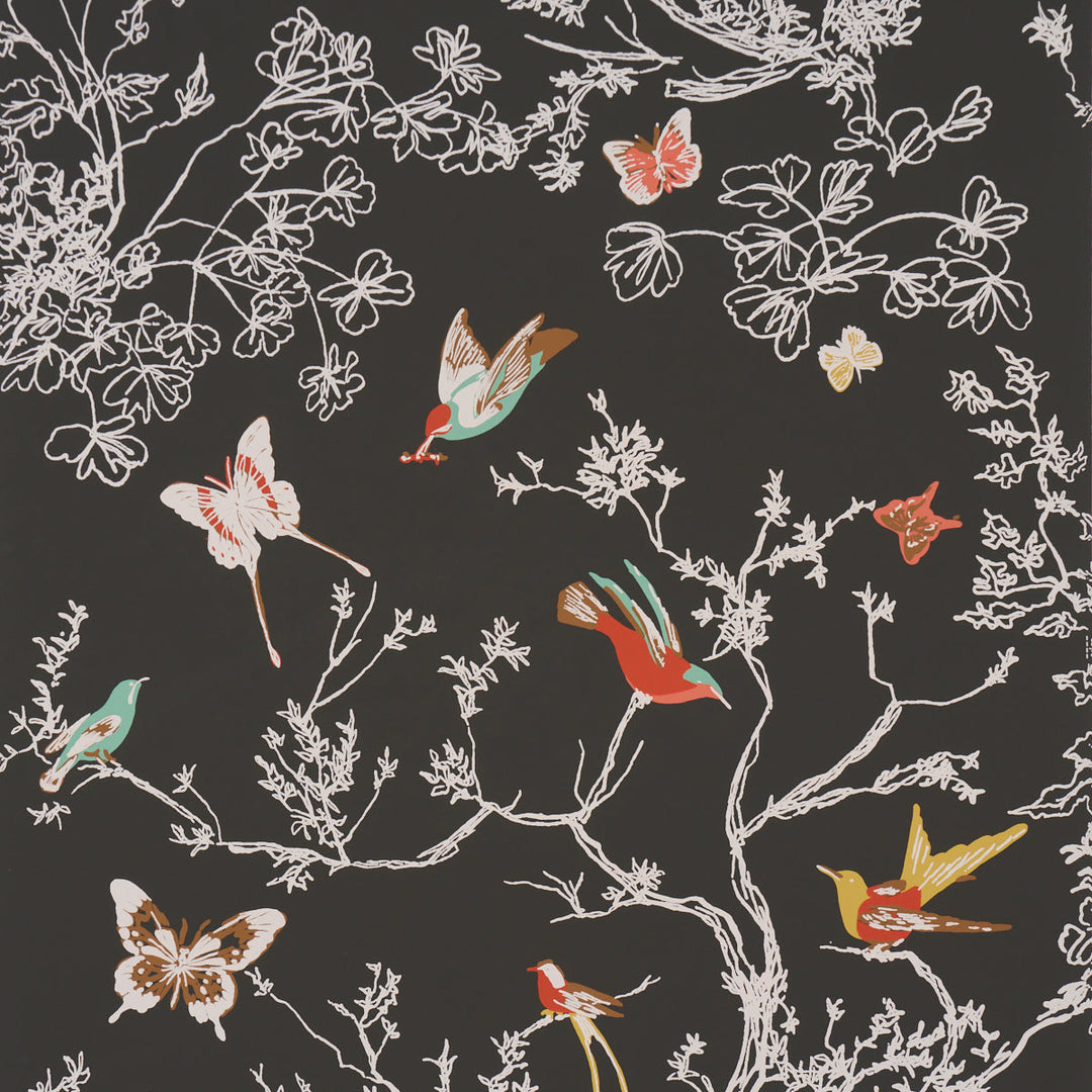 Birds & Butterflies - Graphite by Schumacher Wallcovering