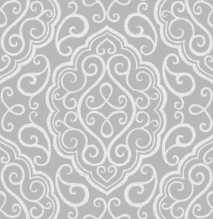 Heavenly Grey Damask Wallpaper by A-Street Prints Eclipse Covers about 56.4 square feet 20.5-in by 33-ft long roll Unpasted 20.9 - Fabric Carolina -