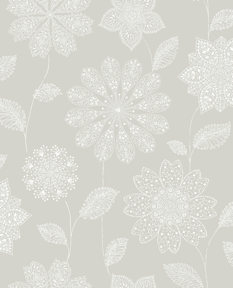 Panache Taupe Floral Wallpaper by A-Street Prints Eclipse Covers about 56.4 square feet 20.5-in by 33-ft long roll Unpasted 12.6 - Fabric Carolina -