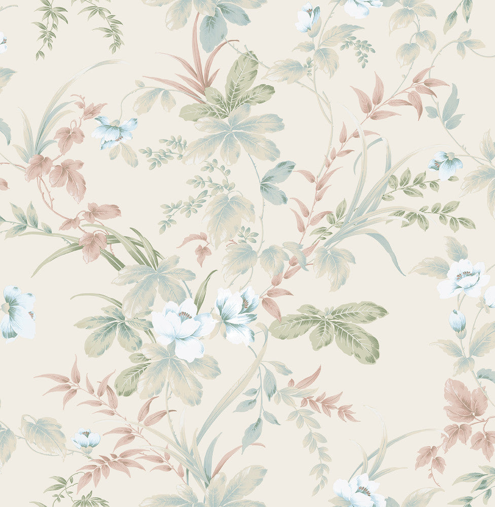 Begg Rock Cream Botanical Wallpaper by Brewster Brewster Essentials Covers about 56.4 square feet 20.5-in by 33-ft long roll Unpasted 10.5 - Fabric Carolina -