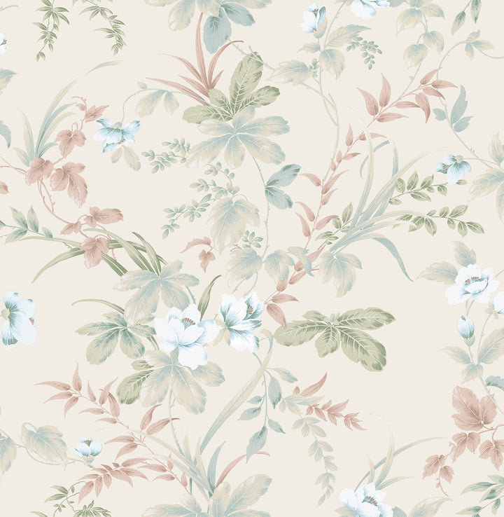 Begg Rock Cream Botanical Wallpaper by Brewster Brewster Essentials Covers about 56.4 square feet 20.5-in by 33-ft long roll Unpasted 10.5 - Fabric Carolina -