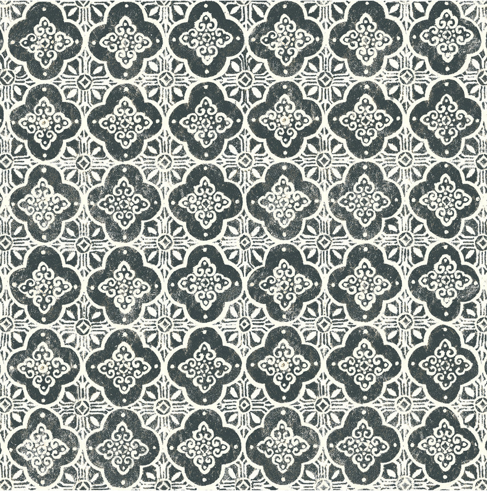 Seville Black Geometric Tile Wallpaper by Brewster Brewster Essentials Covers about 56.4 square feet 20.5-in by 33-ft long roll Unpasted 21 - Fabric Carolina -