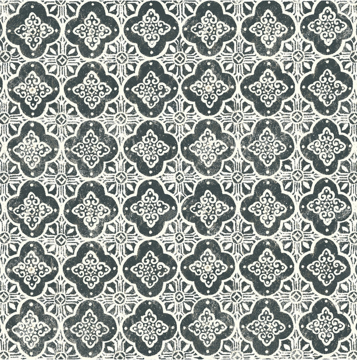 Seville Black Geometric Tile Wallpaper by Brewster Brewster Essentials Covers about 56.4 square feet 20.5-in by 33-ft long roll Unpasted 21 - Fabric Carolina -