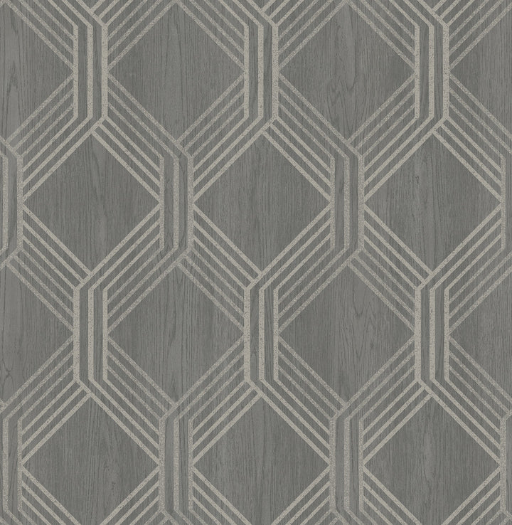 Colmar Charcoal Geo Lattice Wallpaper by Brewster Brewster Essentials Covers about 56.4 square feet 20.5-in by 33-ft long roll Unpasted 21 - Fabric Carolina -