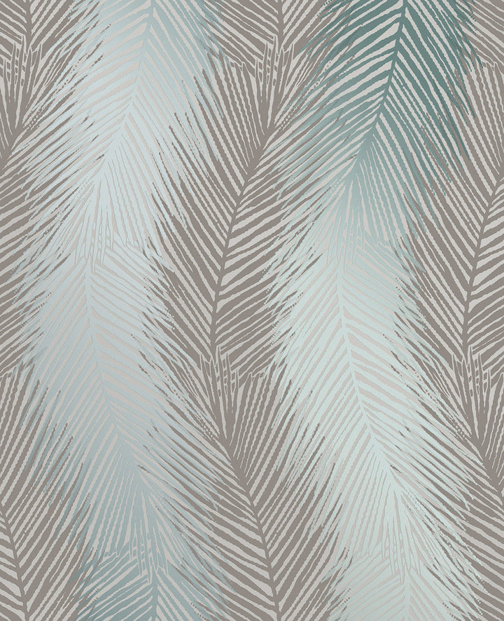 Wheaton Teal Leaf Wave Wallpaper by Decorline Essence Covers about 56.4 square feet 20.5-in by 33-ft long roll Unpasted 25 - Fabric Carolina -