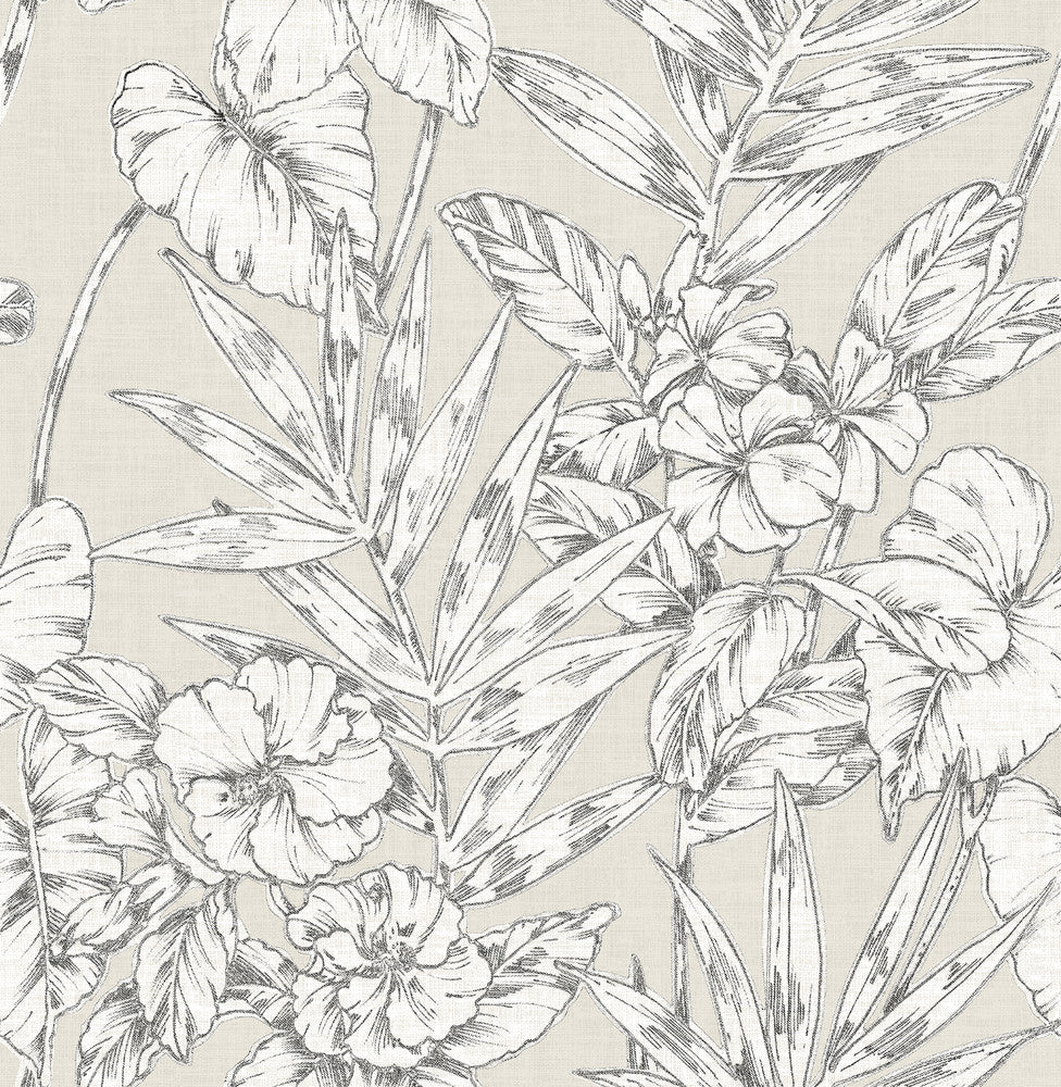 Fiji Beige Floral Wallpaper by A-Street Prints Solstice Covers about 56.4 square feet 20.5-in by 33-ft long roll Unpasted 20.9 - Fabric Carolina -