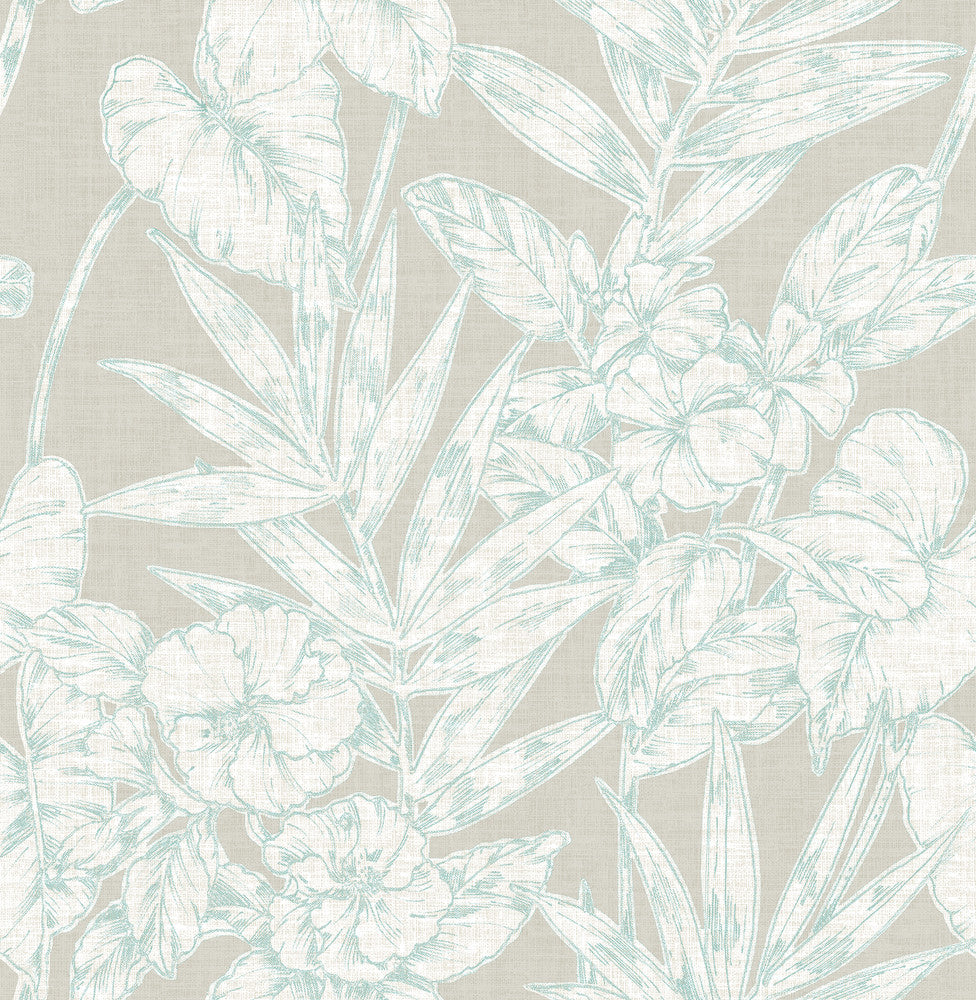 Fiji Turquoise Floral Wallpaper by A-Street Prints Solstice Covers about 56.4 square feet 20.5-in by 33-ft long roll Unpasted 20.9 - Fabric Carolina -
