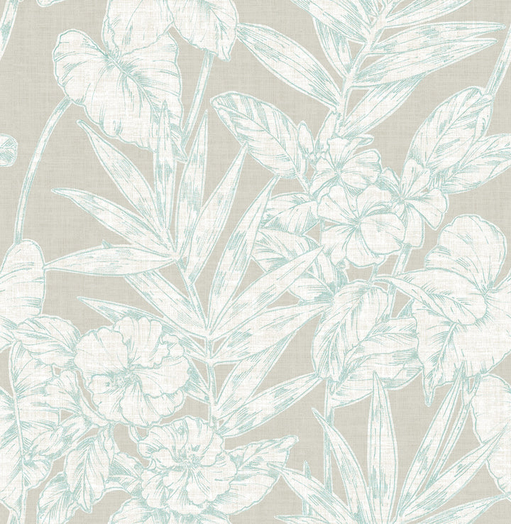 Fiji Turquoise Floral Wallpaper by A-Street Prints Solstice Covers about 56.4 square feet 20.5-in by 33-ft long roll Unpasted 20.9 - Fabric Carolina -