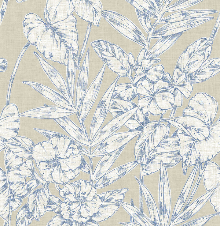 Fiji Navy Floral Wallpaper by A-Street Prints Solstice Covers about 56.4 square feet 20.5-in by 33-ft long roll Unpasted 20.9 - Fabric Carolina -