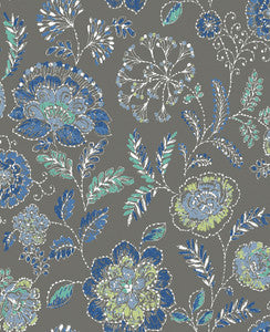 Tropez Charcoal Jacobean Wallpaper by A-Street Prints