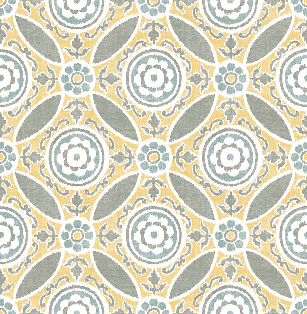 Maya Yellow Medallion Wallpaper by A-Street Prints Solstice Covers about 56.4 square feet 20.5-in by 33-ft long roll Unpasted 20.9 - Fabric Carolina -