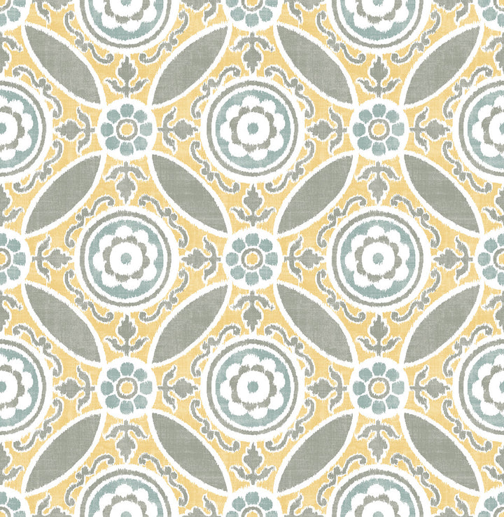 Maya Yellow Medallion Wallpaper by A-Street Prints Solstice Covers about 56.4 square feet 20.5-in by 33-ft long roll Unpasted 20.9 - Fabric Carolina -