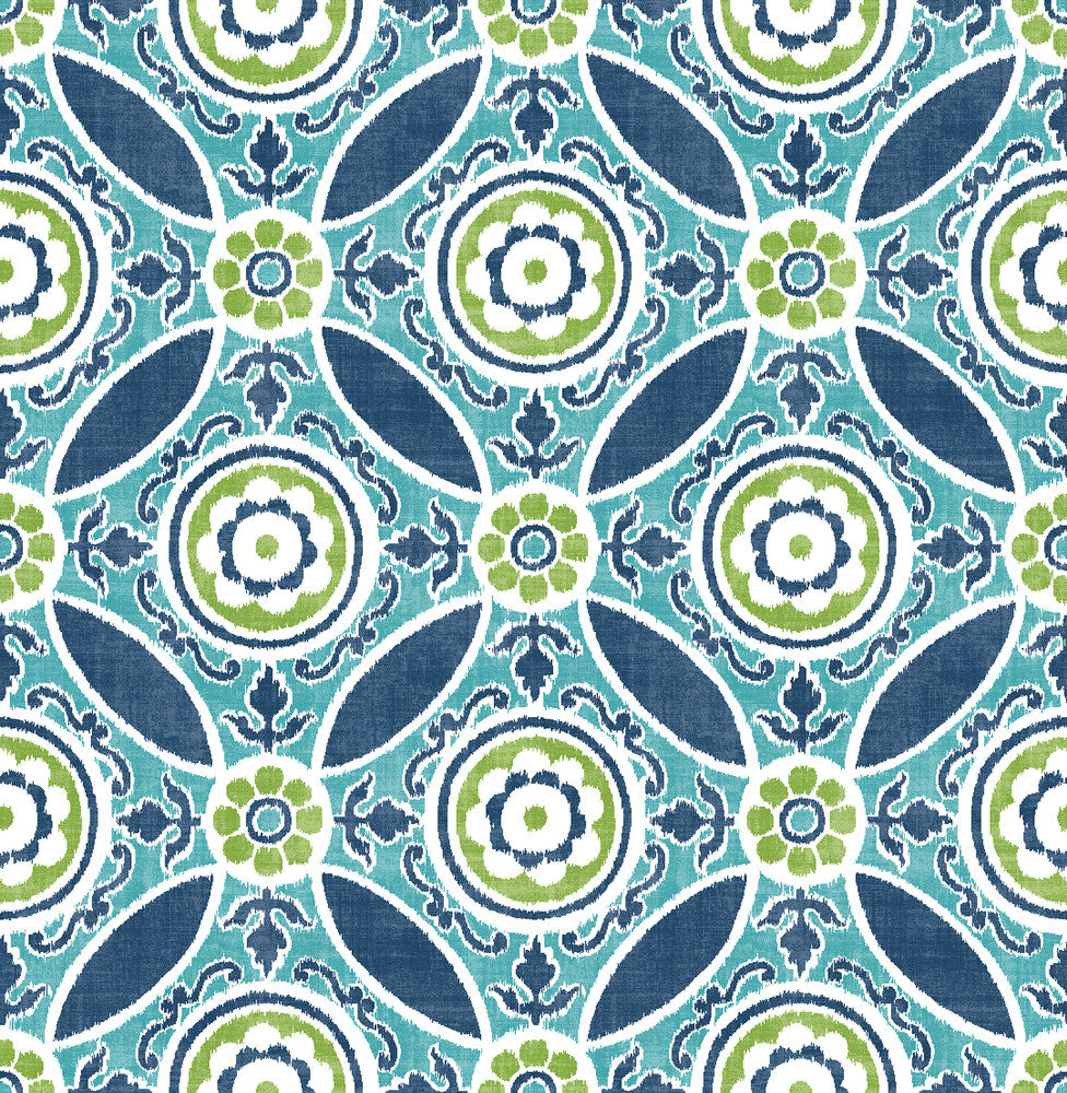 Maya Teal Medallion Wallpaper by A-Street Prints Solstice Covers about 56.4 square feet 20.5-in by 33-ft long roll Unpasted 20.9 - Fabric Carolina -