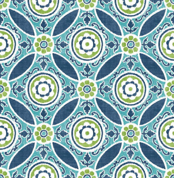 Maya Teal Medallion Wallpaper by A-Street Prints Solstice Covers about 56.4 square feet 20.5-in by 33-ft long roll Unpasted 20.9 - Fabric Carolina -