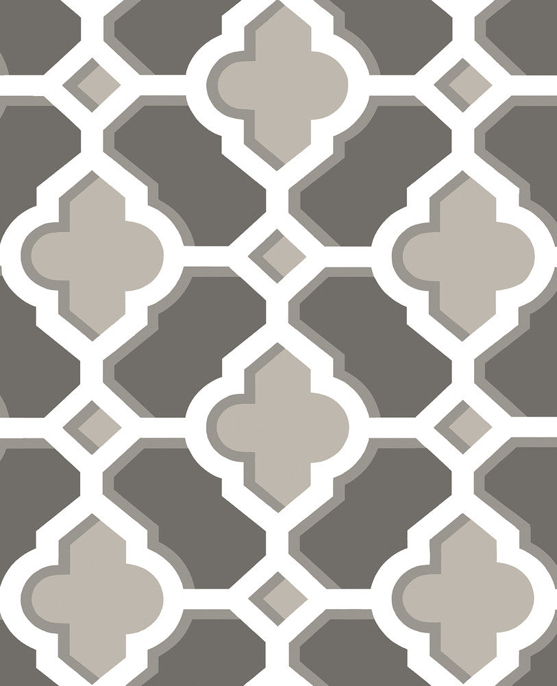 Lido Grey Quatrefoil Wallpaper by A-Street Prints Solstice Covers about 56.4 square feet 20.5-in by 33-ft long roll Unpasted 12.6 - Fabric Carolina -