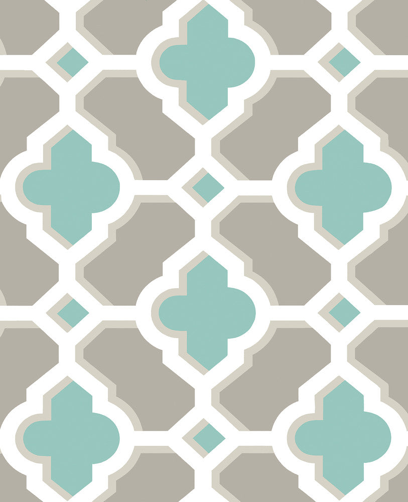 Lido Turquoise Quatrefoil Wallpaper by A-Street Prints Solstice Covers about 56.4 square feet 20.5-in by 33-ft long roll Unpasted 12.6 - Fabric Carolina -