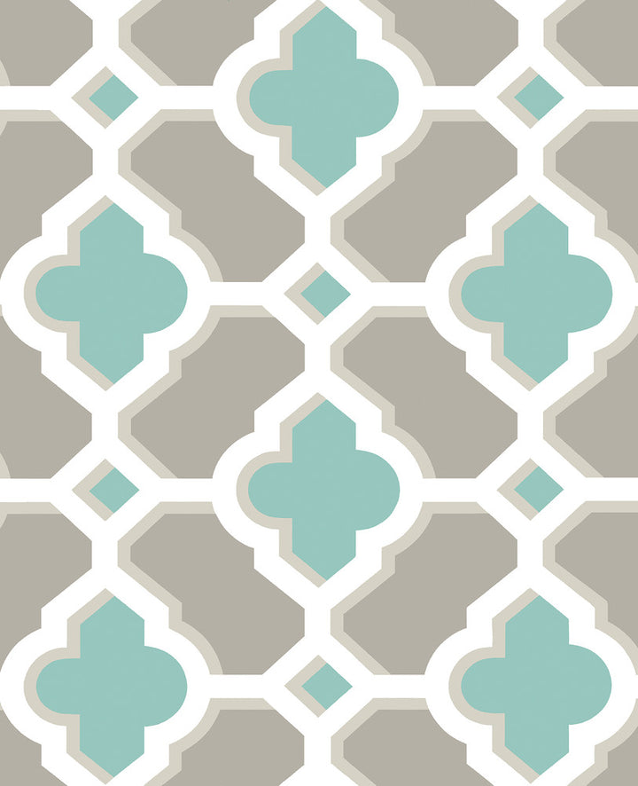 Lido Turquoise Quatrefoil Wallpaper by A-Street Prints Solstice Covers about 56.4 square feet 20.5-in by 33-ft long roll Unpasted 12.6 - Fabric Carolina -
