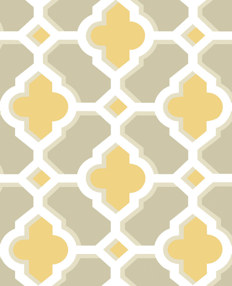 Lido Mustard Quatrefoil Wallpaper by A-Street Prints Solstice Covers about 56.4 square feet 20.5-in by 33-ft long roll Unpasted 12.6 - Fabric Carolina -