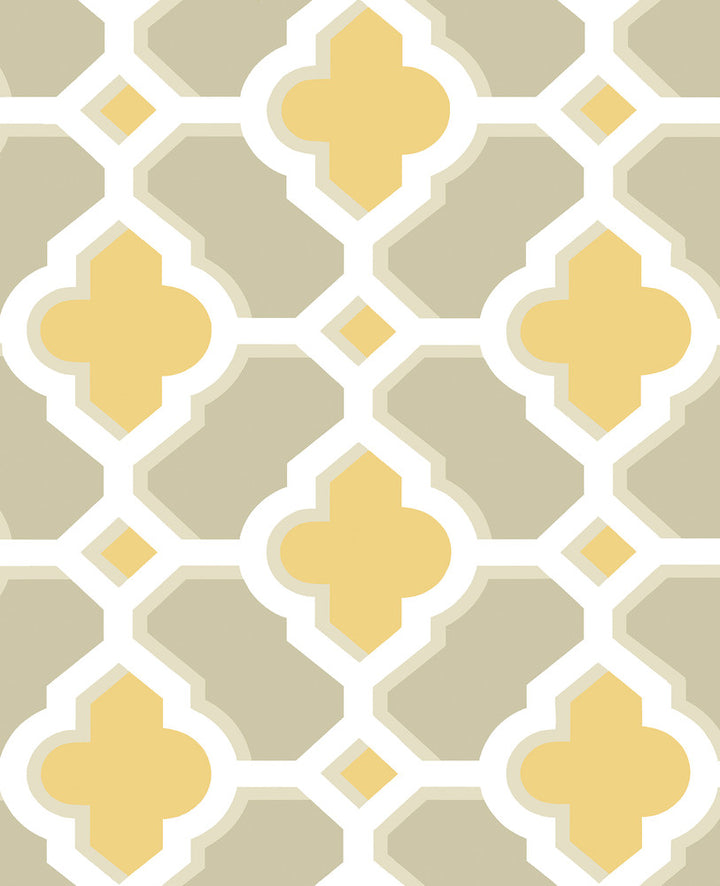 Lido Mustard Quatrefoil Wallpaper by A-Street Prints Solstice Covers about 56.4 square feet 20.5-in by 33-ft long roll Unpasted 12.6 - Fabric Carolina -