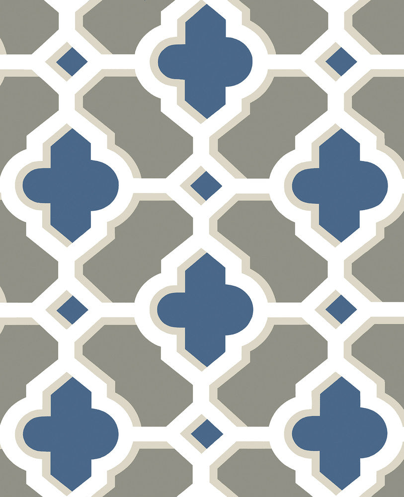 Lido Navy Quatrefoil Wallpaper by A-Street Prints Solstice Covers about 56.4 square feet 20.5-in by 33-ft long roll Unpasted 12.6 - Fabric Carolina -