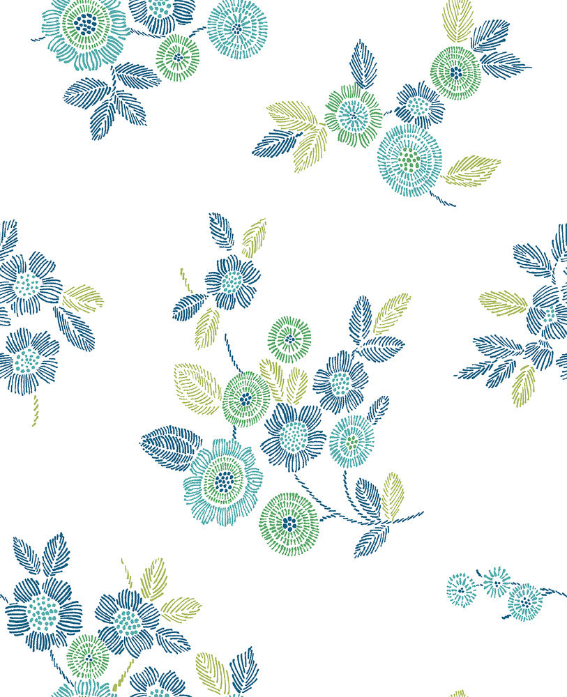 Malaga Green Floral Wallpaper by A-Street Prints Solstice Covers about 56.4 square feet 20.5-in by 33-ft long roll Unpasted 25.2 - Fabric Carolina -