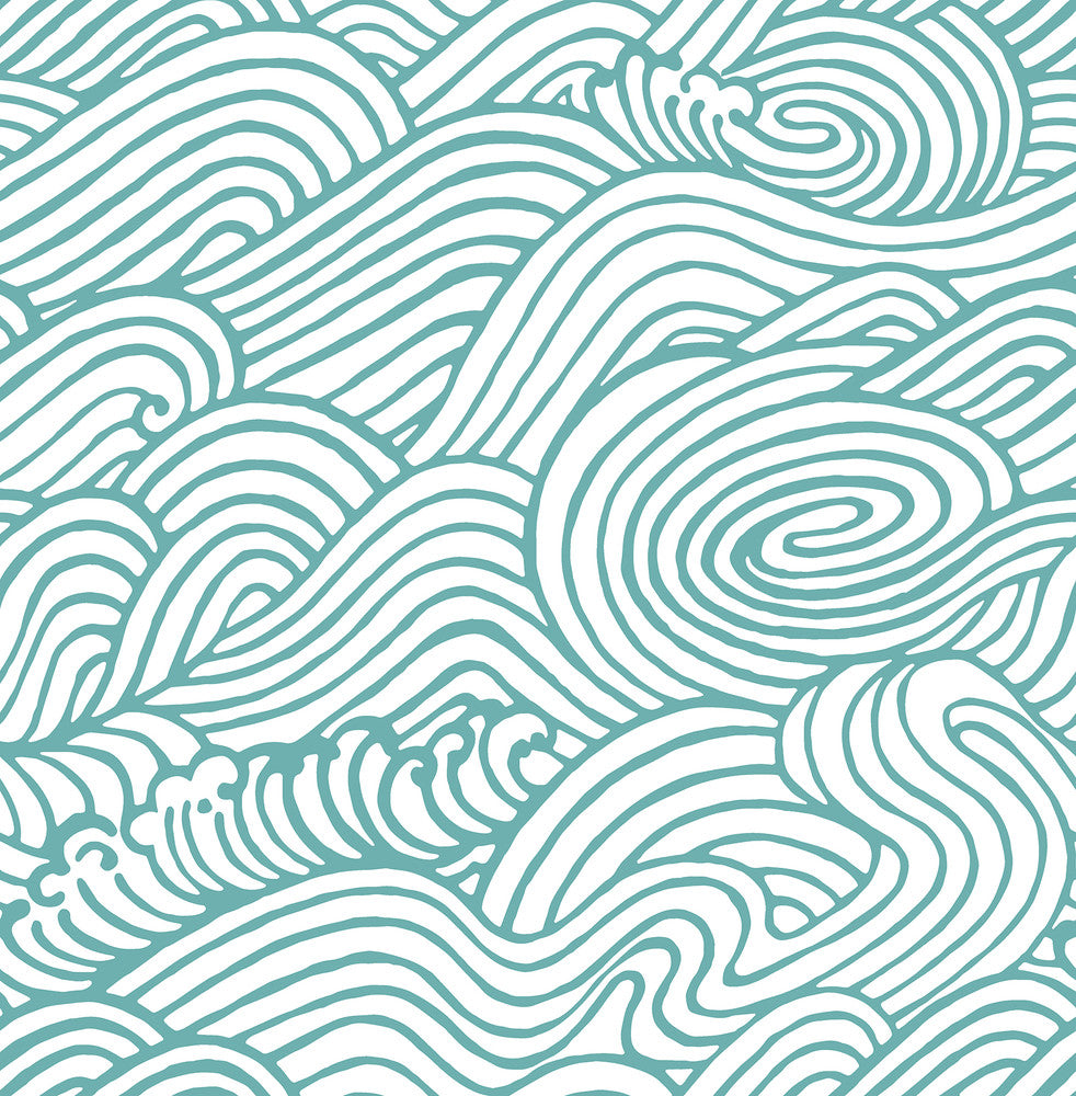 Mare Teal Wave Wallpaper by A-Street Prints Solstice Covers about 56.4 square feet 20.5-in by 33-ft long roll Unpasted 20.9 - Fabric Carolina -
