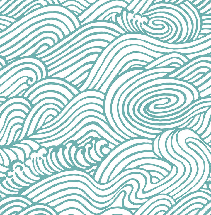 Mare Teal Wave Wallpaper by A-Street Prints Solstice Covers about 56.4 square feet 20.5-in by 33-ft long roll Unpasted 20.9 - Fabric Carolina -