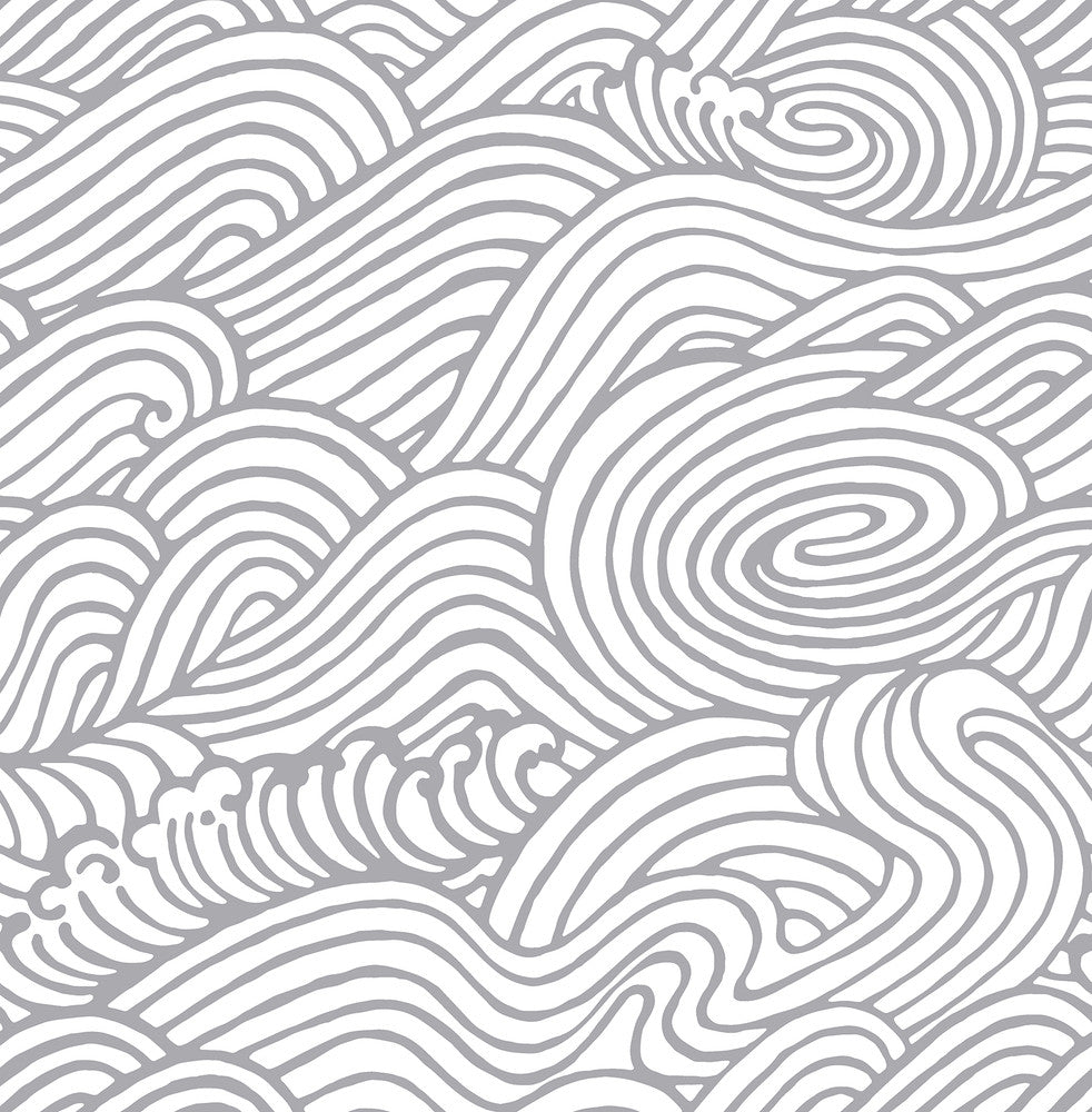 Mare Grey Wave Wallpaper by A-Street Prints Solstice Covers about 56.4 square feet 20.5-in by 33-ft long roll Unpasted 20.9 - Fabric Carolina -