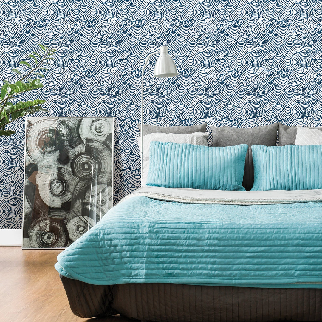 Mare Navy Wave Wallpaper by A-Street Prints Designer