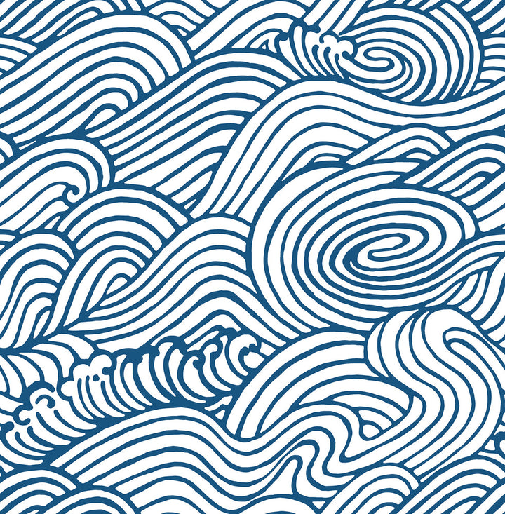 Mare Navy Wave Wallpaper by A-Street Prints Solstice Covers about 56.4 square feet 20.5-in by 33-ft long roll Unpasted 20.9 - Fabric Carolina -