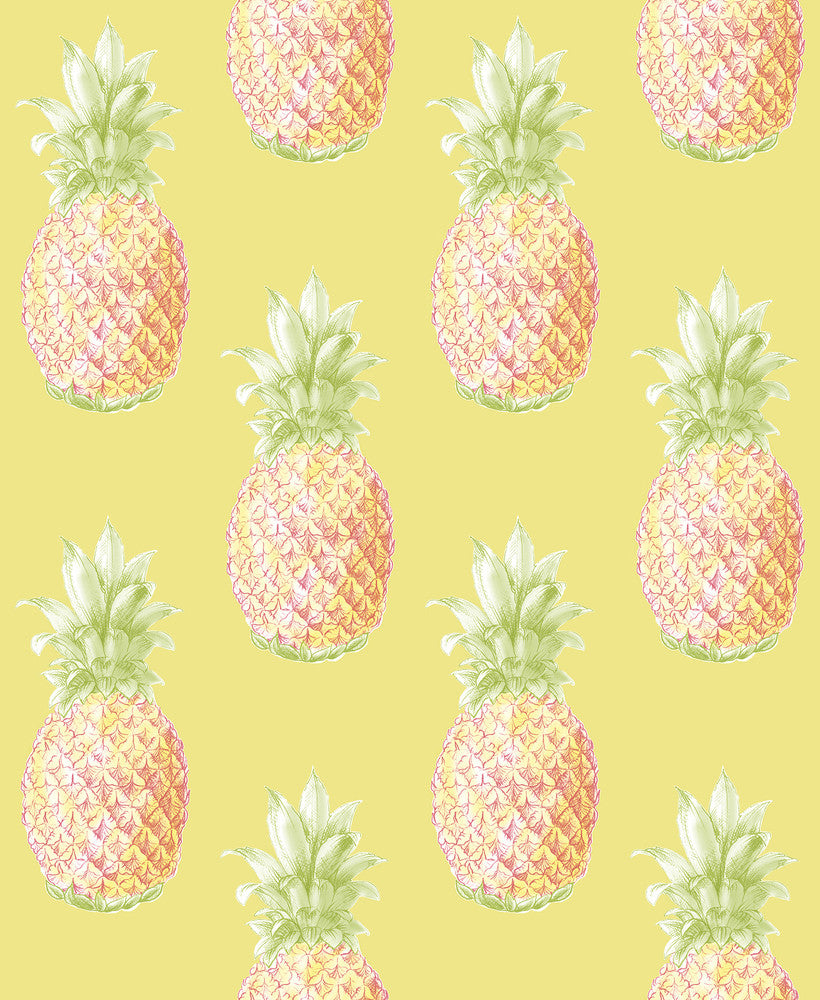 Copacabana Yellow Pineapple Wallpaper by A-Street Prints Solstice Covers about 56.4 square feet 20.5-in by 33-ft long roll Unpasted 25.2 - Fabric Carolina -