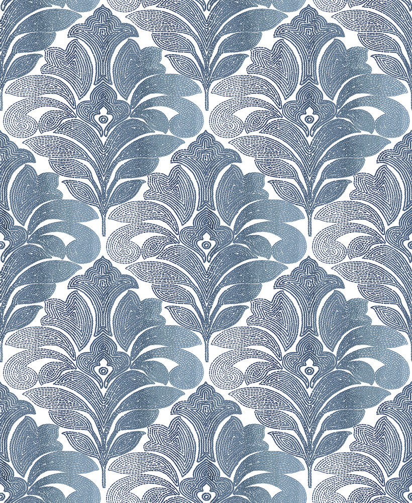 Balangan Navy Damask Wallpaper by A-Street Prints Solstice Covers about 56.4 square feet Great Britain Unpasted 25.2-in repeat, straight match 20.5-in by 33-ft long roll - Fabric Carolina -