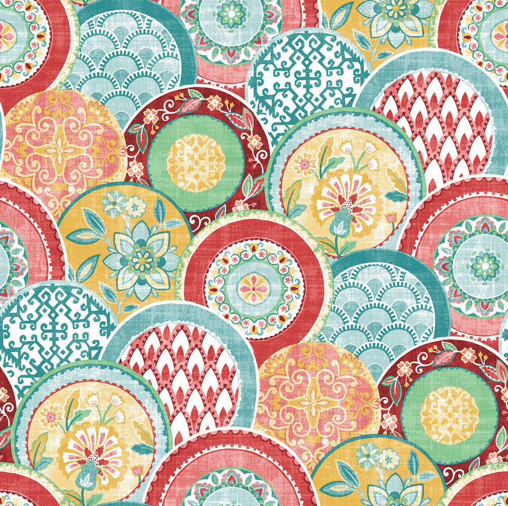 Laguna Coral Plate Wallpaper by A-Street Prints Solstice Covers about 56.4 square feet 20.5-in by 33-ft long roll Unpasted 20.9 - Fabric Carolina -
