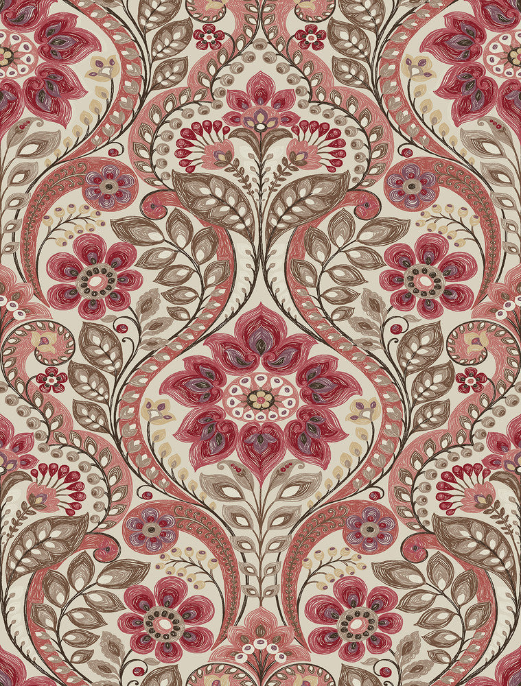 Night Coral Damask Wallpaper by A-Street Prints Moonlight Covers about 56.4 square feet 20.5-in by 33-ft long roll Prepasted 27 - Fabric Carolina -