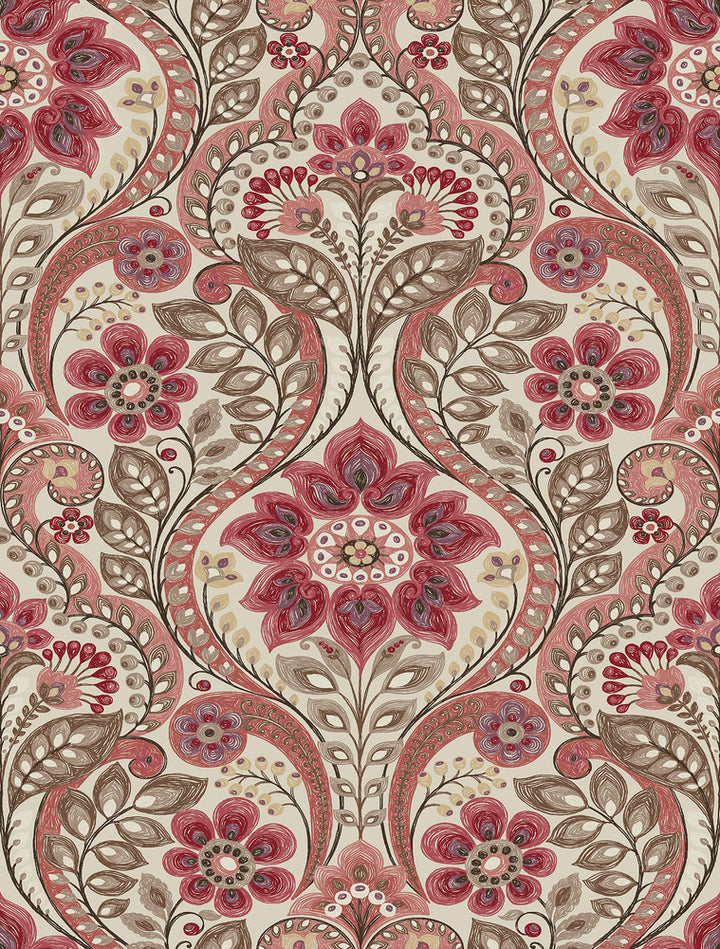 Night Coral Damask Wallpaper by A-Street Prints Moonlight Covers about 56.4 square feet 20.5-in by 33-ft long roll Prepasted 27 - Fabric Carolina -
